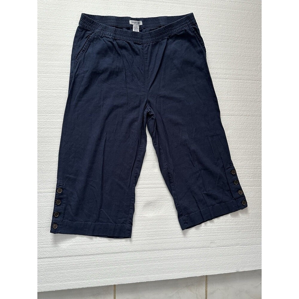 Caribbean Joe Blue Elastic Waist Blue Linen Blend Casual Cropped Capri‎ Pant XL